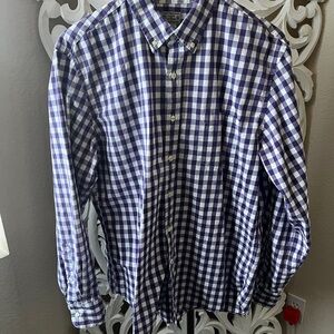J. Crew Men's Purple and White Checkered Shirt size L